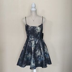 City Studios, Rose Blue A-Line with Gold Tones Macy's Dress - M